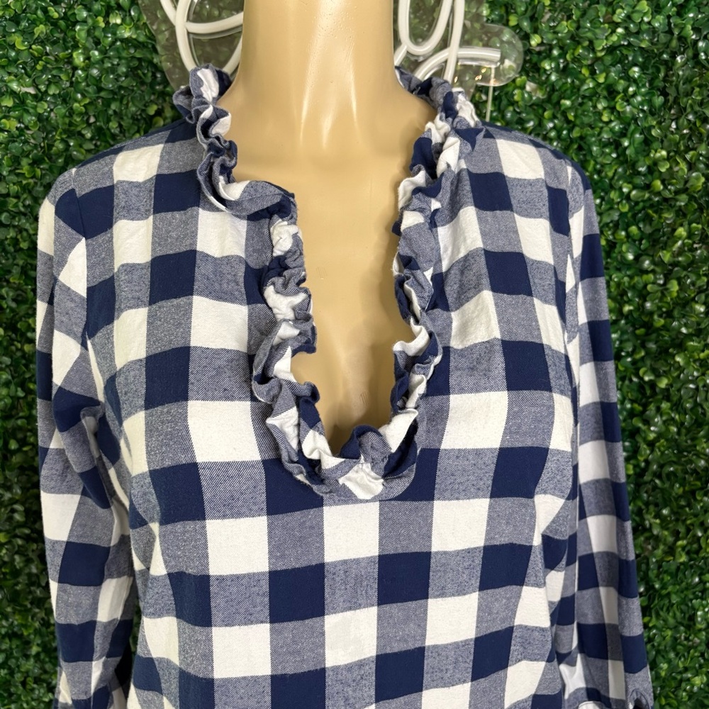 Vineyard Vines Navy & White Ruffle V-Neck Mini Dress